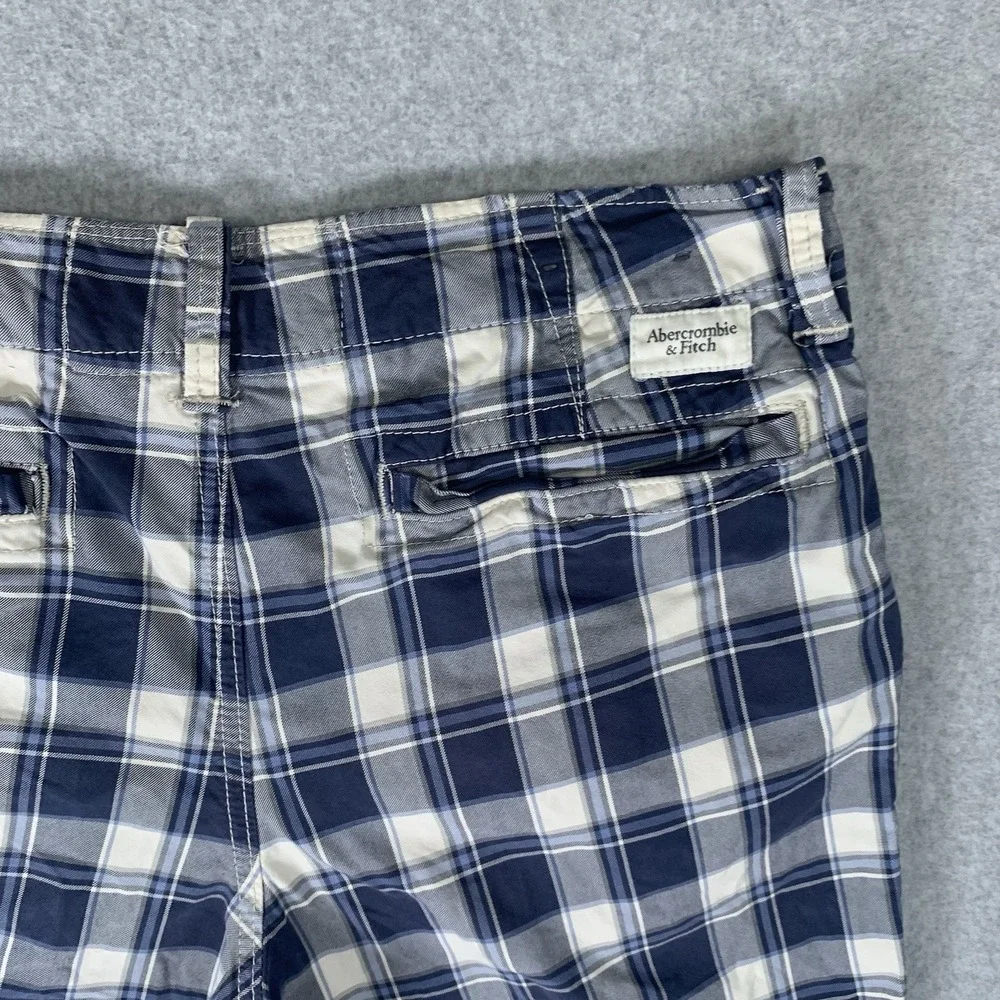 Abercrombie & Fitch Shorts Men's 33 Blue Plaid Checkered Cotton Preppy